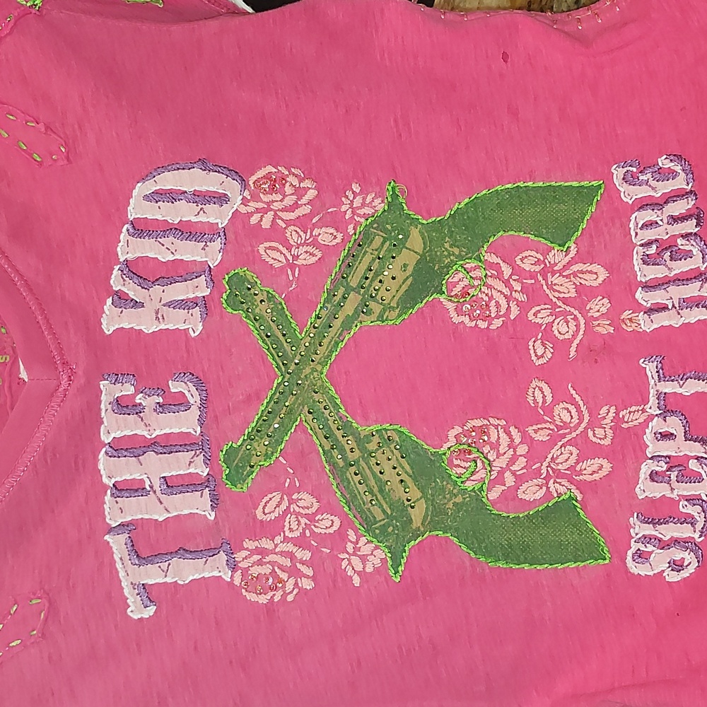 Double D Ranch Pink Tee with Green Embroidery